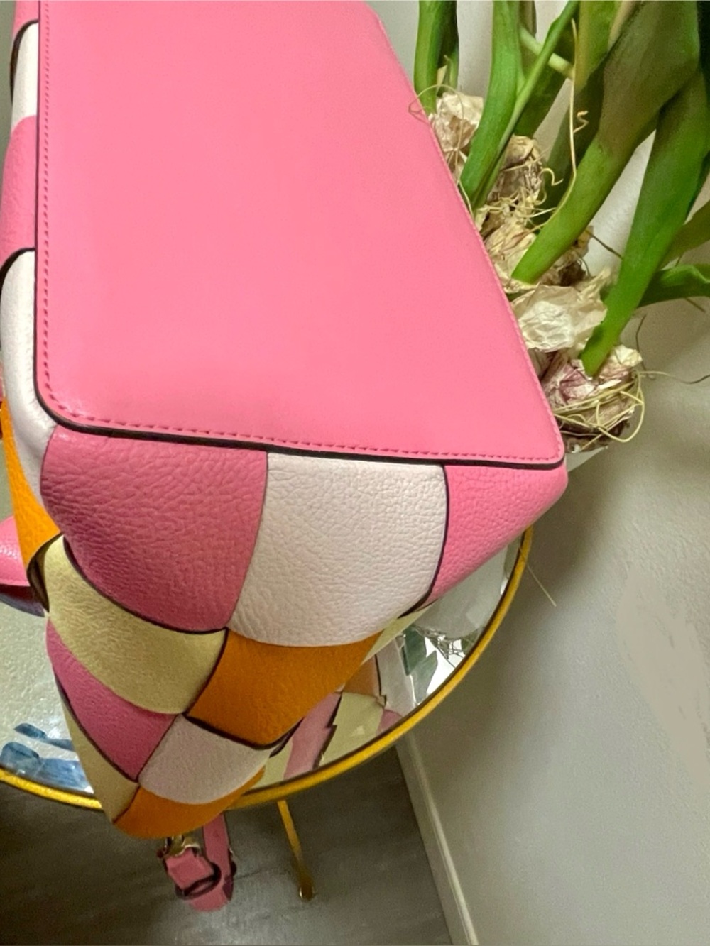 New Kate Spade 100% Genuine leather Pink ivory Woven convertible large Tote bag - Picture 12 of 17